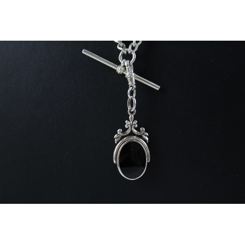 292 - Silver watch chain necklace conversion with gemstone spinner fob (27g)