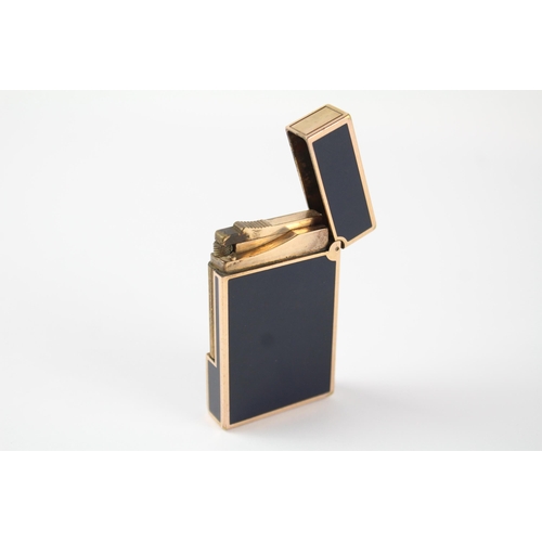 324 - S.T DUPONT Gold Plate & Navy Lacquer Cigarette Lighter Made In France (108g)