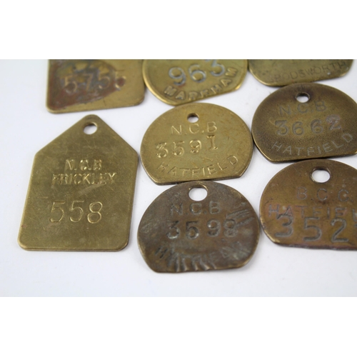 330 - 15 x Brass Colliery Pit Checks Inc. Manvers - Brodsworth - Hatfield Etc