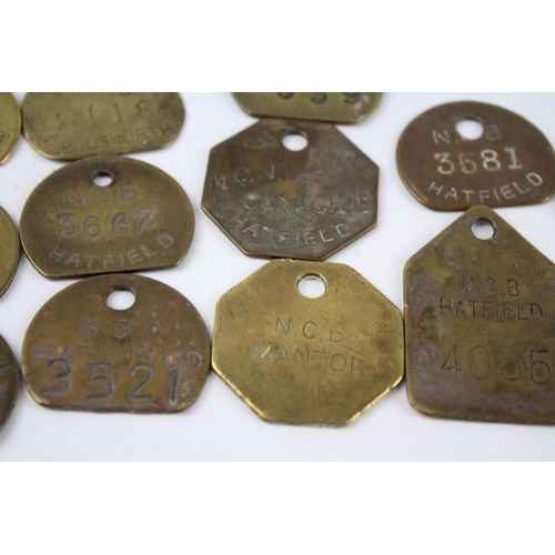 330 - 15 x Brass Colliery Pit Checks Inc. Manvers - Brodsworth - Hatfield Etc