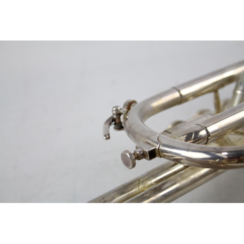 334 - B&S Sonora Cornet in Felt Lined Hard Case Silver Tone w/ Mouth Piece