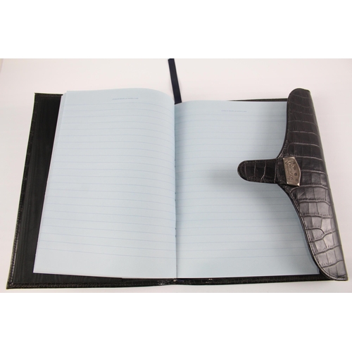 343 - SMYTHSON Of Bond Street Navy Croc Effect Leather Bound Notebook w .925 Detail