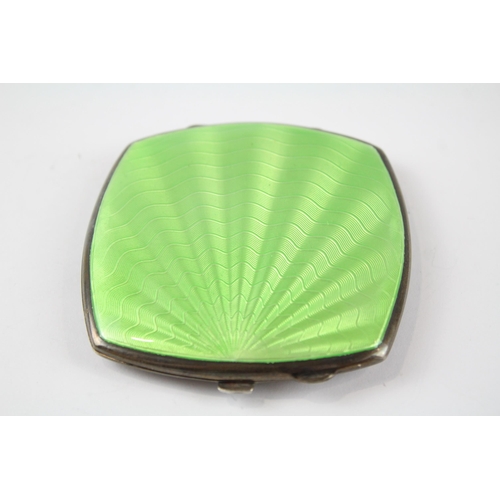 351 - Vintage 1937 Birmingham Sterling Silver Guilloche Enamel Vanity Compact (112g)