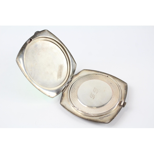 351 - Vintage 1937 Birmingham Sterling Silver Guilloche Enamel Vanity Compact (112g)