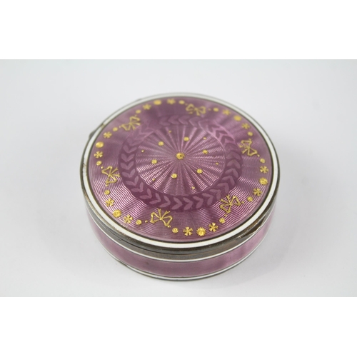 352 - Antique / Vintage .935 Silver Purple Guilloche Enamel Vanity / Pill Box (73g)