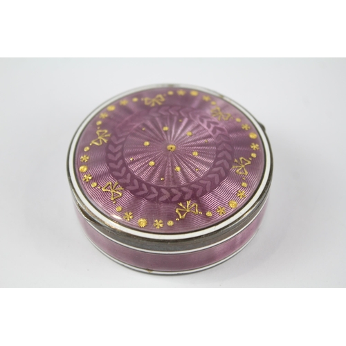 352 - Antique / Vintage .935 Silver Purple Guilloche Enamel Vanity / Pill Box (73g)