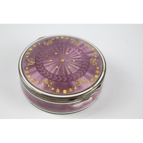 352 - Antique / Vintage .935 Silver Purple Guilloche Enamel Vanity / Pill Box (73g)