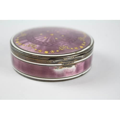 352 - Antique / Vintage .935 Silver Purple Guilloche Enamel Vanity / Pill Box (73g)