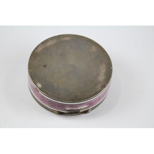 352 - Antique / Vintage .935 Silver Purple Guilloche Enamel Vanity / Pill Box (73g)