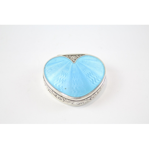 379 - Vintage .925 Sterling Silver Heart Pill / Trinket Box w/ Guilloche Enamel (43g)