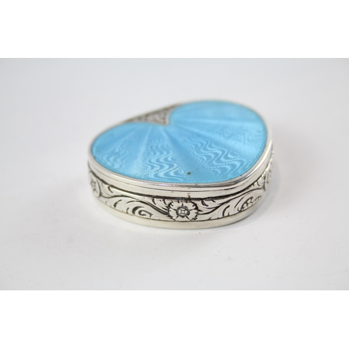 379 - Vintage .925 Sterling Silver Heart Pill / Trinket Box w/ Guilloche Enamel (43g)