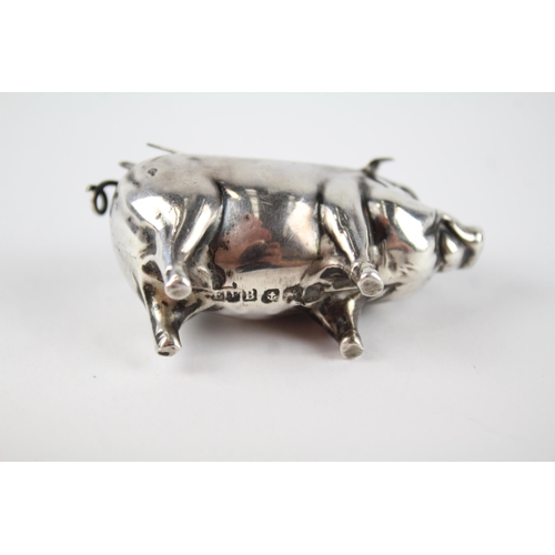 402 - Antique Edwardian 1906 Birmingham Sterling Silver Novelty Pig Pin Cushion (19g)