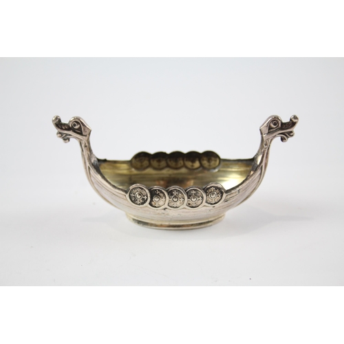 413 - Vintage Stamped .830 Norway Silver Viking Long Boat Condiment Dish (16g)