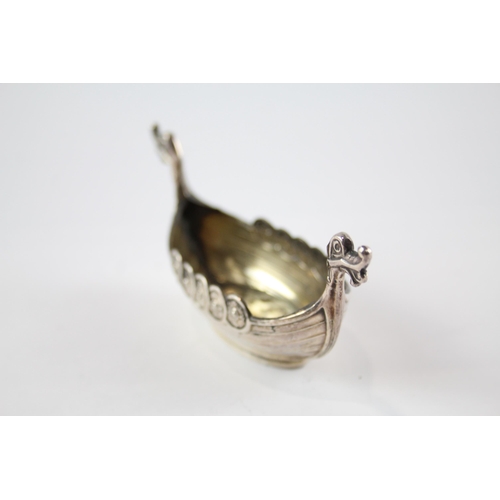 413 - Vintage Stamped .830 Norway Silver Viking Long Boat Condiment Dish (16g)