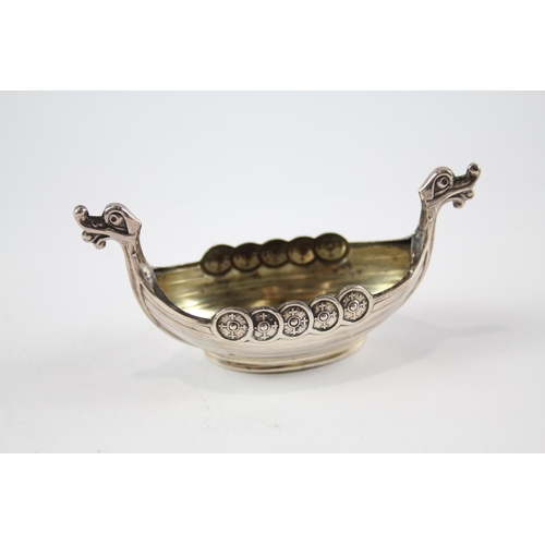 413 - Vintage Stamped .830 Norway Silver Viking Long Boat Condiment Dish (16g)