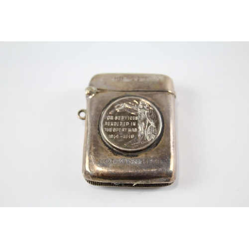 414 - Antique Hallmarked 1919  Birmingham Sterling Silver Vesta / Match Case (29g)