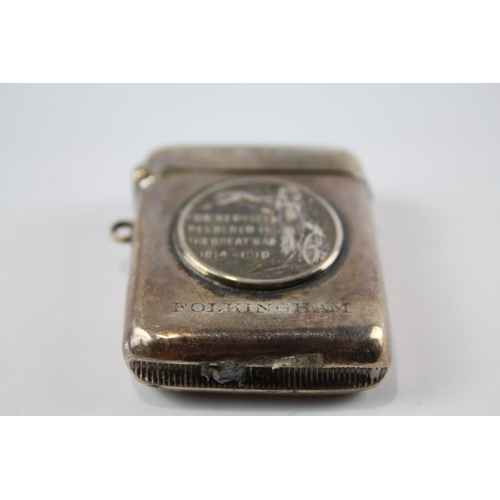 414 - Antique Hallmarked 1919  Birmingham Sterling Silver Vesta / Match Case (29g)