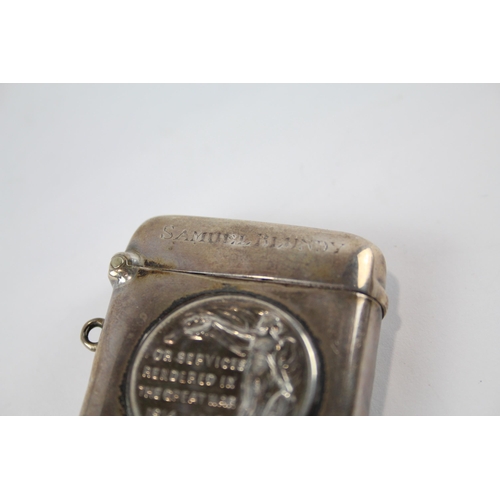 414 - Antique Hallmarked 1919  Birmingham Sterling Silver Vesta / Match Case (29g)