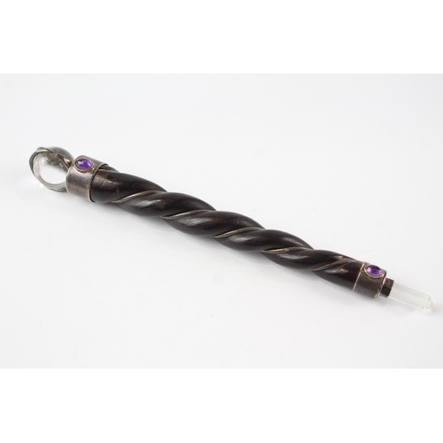 420 - .925 STERLING SILVER & Wooden Healing Wand w/ Gemstone Detailing (32g)