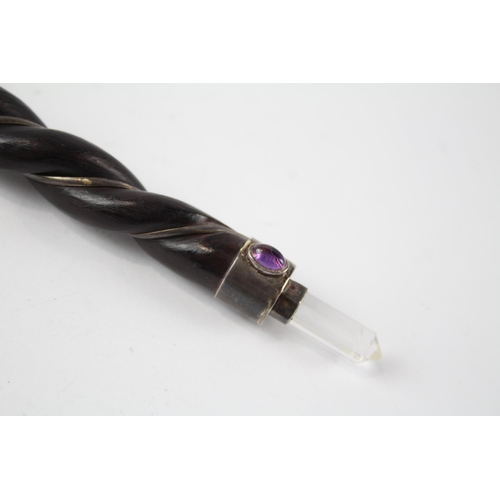 420 - .925 STERLING SILVER & Wooden Healing Wand w/ Gemstone Detailing (32g)