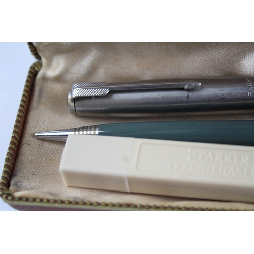 466 - Vintage PARKER 51 Grey Fountain Pen w/ 14ct Gold Nib, Pencil, Original Box Etc