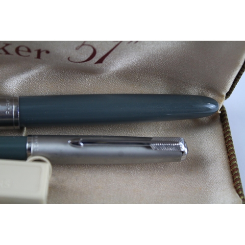 466 - Vintage PARKER 51 Grey Fountain Pen w/ 14ct Gold Nib, Pencil, Original Box Etc