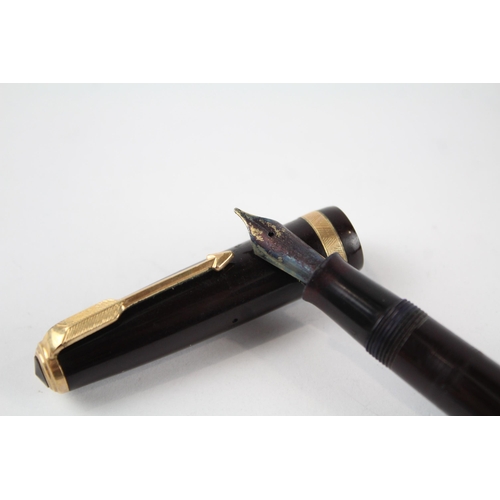 468 - Vintage PARKER Duofold Brown FOUNTAIN PEN w/ 14ct Gold Nib WRITING