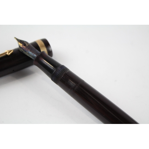 468 - Vintage PARKER Duofold Brown FOUNTAIN PEN w/ 14ct Gold Nib WRITING