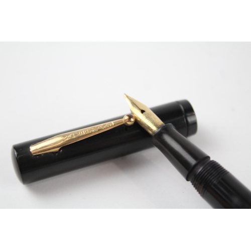 489 - Vintage WATERMAN Ideal Black FOUNTAIN PEN w/ 14ct Gold Nib, 9ct Gold Banding