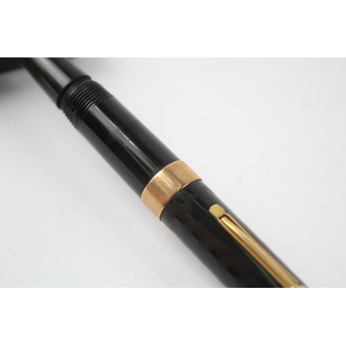 489 - Vintage WATERMAN Ideal Black FOUNTAIN PEN w/ 14ct Gold Nib, 9ct Gold Banding