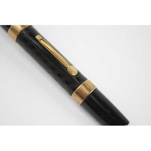 489 - Vintage WATERMAN Ideal Black FOUNTAIN PEN w/ 14ct Gold Nib, 9ct Gold Banding