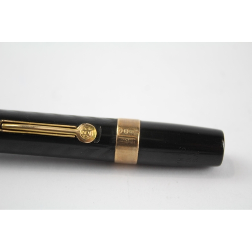 489 - Vintage WATERMAN Ideal Black FOUNTAIN PEN w/ 14ct Gold Nib, 9ct Gold Banding