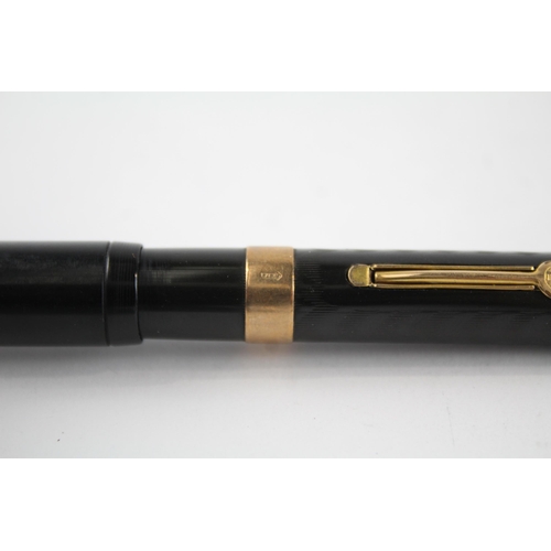 489 - Vintage WATERMAN Ideal Black FOUNTAIN PEN w/ 14ct Gold Nib, 9ct Gold Banding