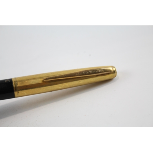 498 - Vintage WATERMAN Black Fountain Pen w/ 18ct Gold Nib, Gold Plate Cap WRITING