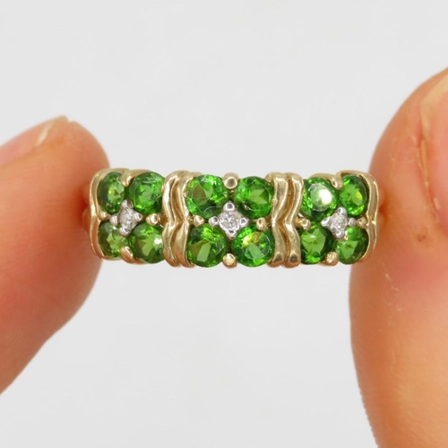 37 - 9ct gold green gemstone & diamond multi-row dress ring (2.9g) Size  N 1/2