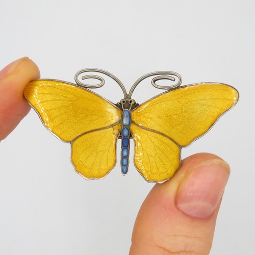 235 - Silver enamel butterfly brooch by Norwegian maker Marius Hammer (10g)