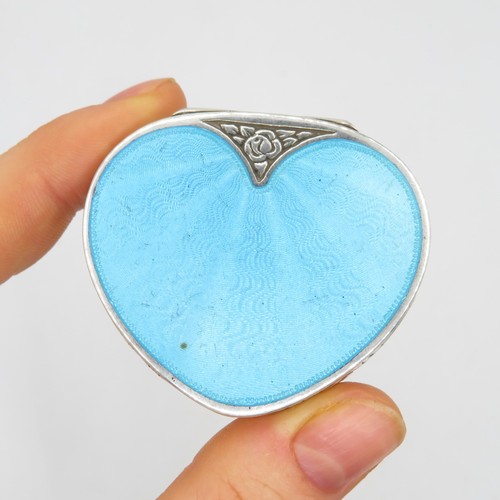 379 - Vintage .925 Sterling Silver Heart Pill / Trinket Box w/ Guilloche Enamel (43g)