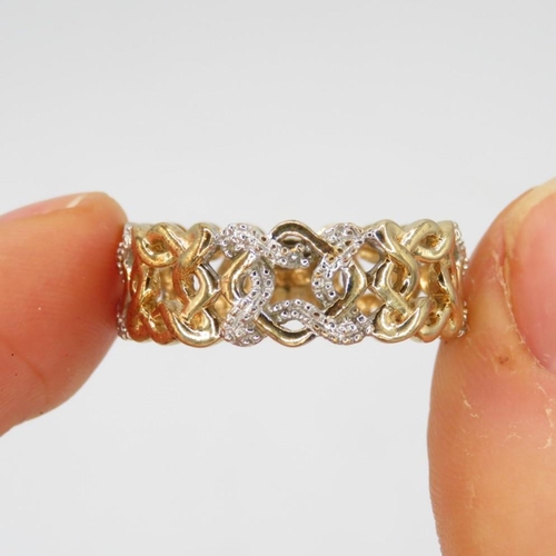 55 - 9ct bi-colour gold weave dress ring (3.2g) Size  O 1/2