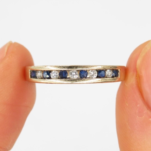 68 - 9ct gold sapphire & diamond half eternity ring (2.7g) Size  M