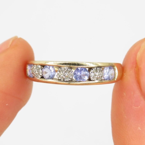 70 - 9ct gold tanzanite & diamond half eternity ring (2.3g) Size  K