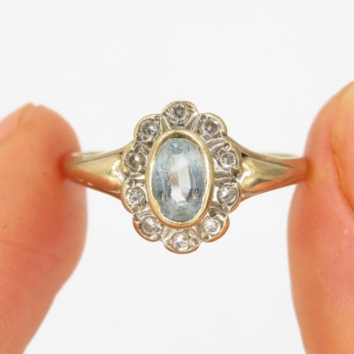 85 - 9ct gold vintage diamond & aquamarine dress ring (1.8g) Size  O