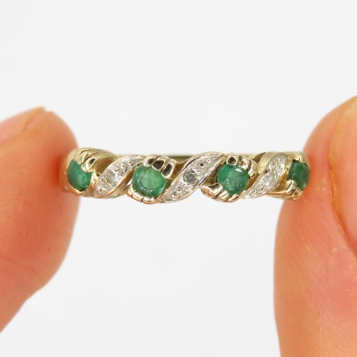 92 - 9ct gold vintage emerald & diamond dress ring (1.8g) Size  K