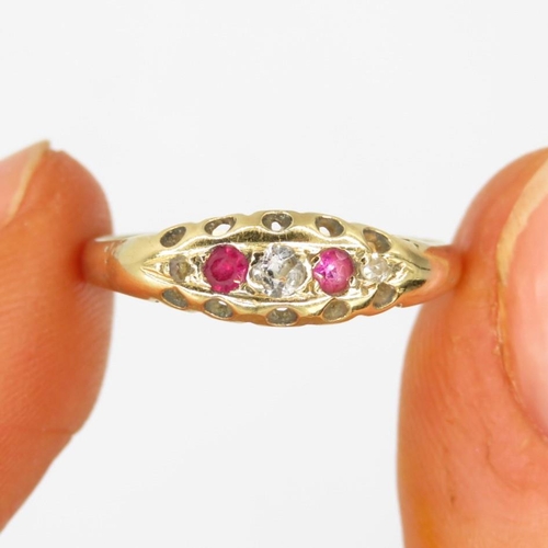 158 - 18ct gold antique synthetic ruby & diamond ring (1.7g) Size  L