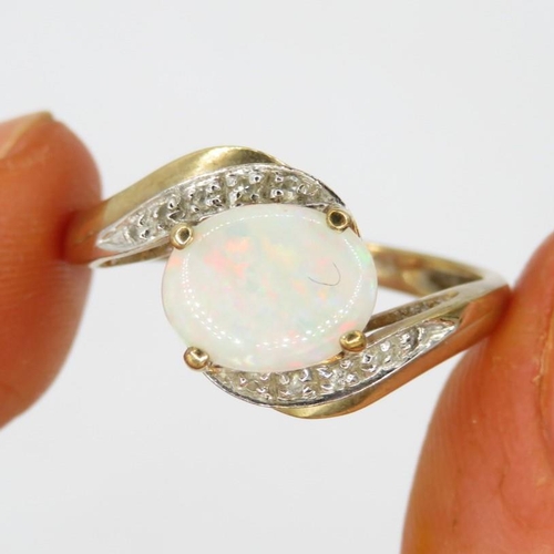 194 - 9ct gold vintage opal & diamond bypass ring (2.5g) Size  Q