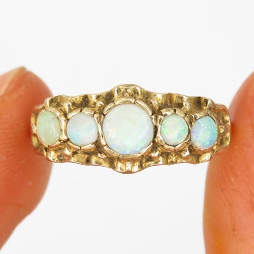 196 - 9ct gold antique opal five stone ring (2.4g) Size  M 1/2