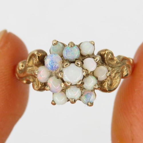 200 - 9ct gold antique opal cluster ring (2.2g) Size  L 1/2