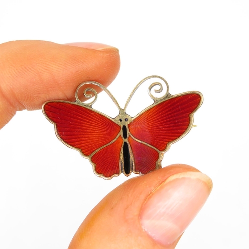 217 - Silver enamel butterfly brooch by Norwegian maker David Anderson (4g)