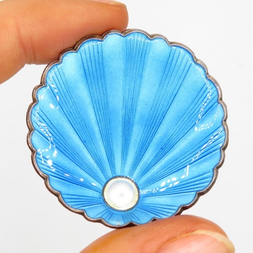 236 - Silver enamel shell brooch by Norwegian maker Ivar T Holth (15g)