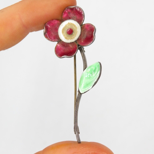 284 - Silver enamel flower brooch by maker Bernard Instone (6g)