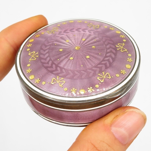 352 - Antique / Vintage .935 Silver Purple Guilloche Enamel Vanity / Pill Box (73g)